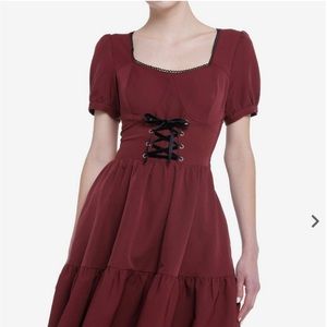 Thorn & Fable Burgundy Lace-Up Tiered Dress